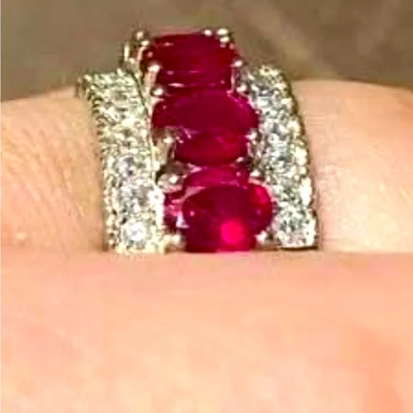 New Natural Ruby and diamond white sapphire band ring solid 925 sterling silver - Picture 8 of 10